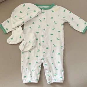 Carter's White and Green Dinosaur Footie Set